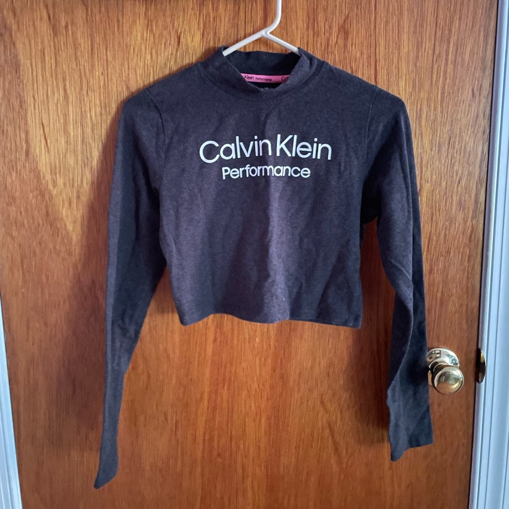 Calvin Klein dark grey long sleeve cropped top